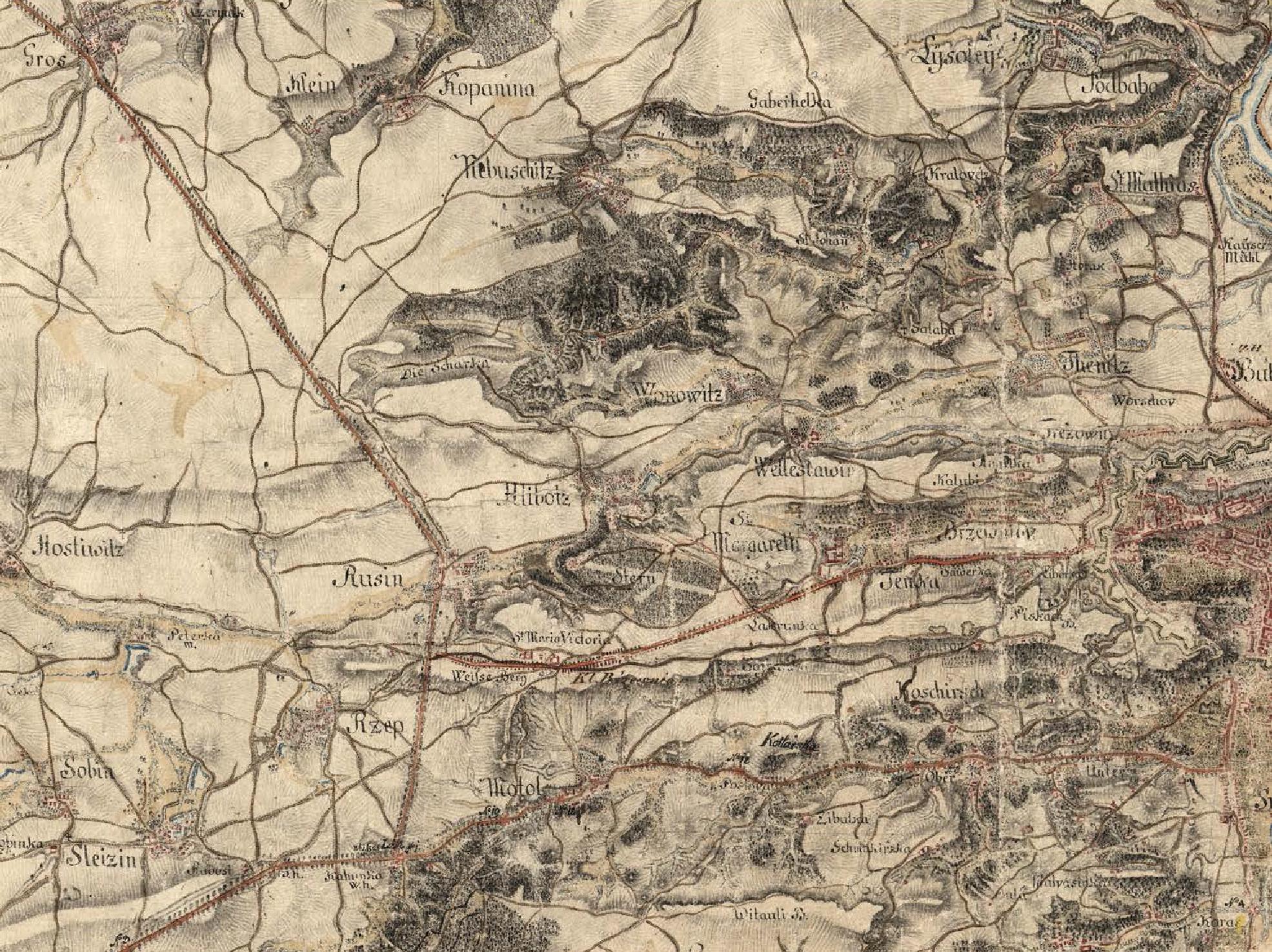 Výřez z mapy 1:28 800 z 1.vojenského mapování