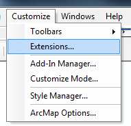 Zapnutí extensions se zpřístupní přes nabíbku Customize - Extensions...