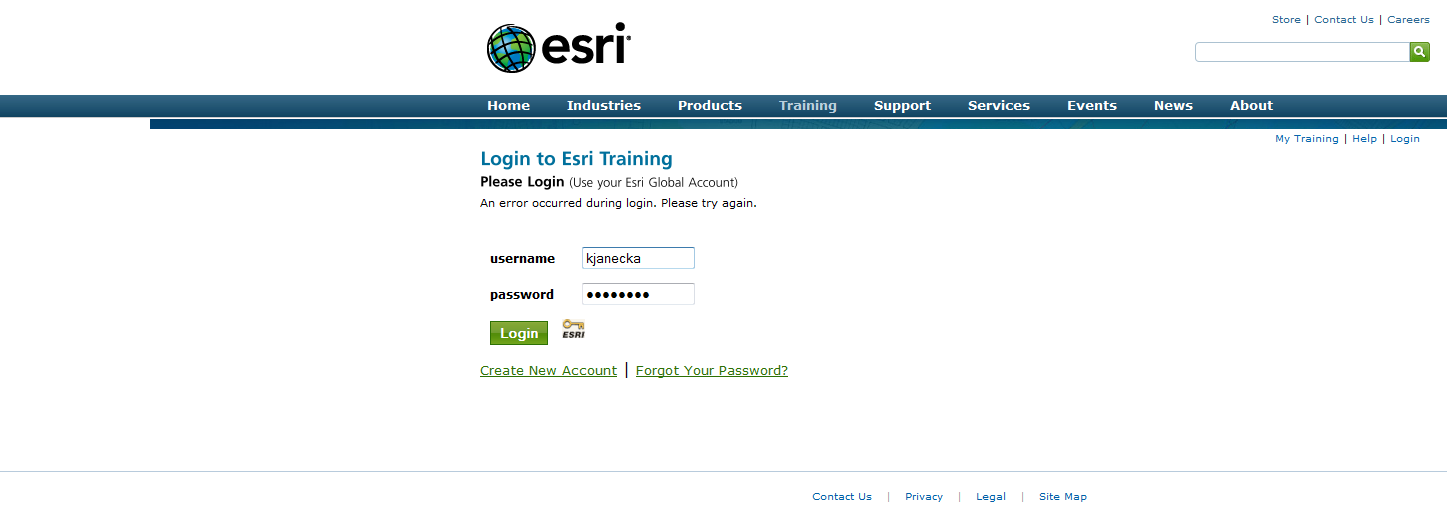 Přihlášení do ESRI Training